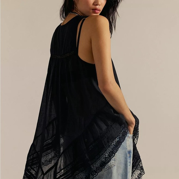 Free People Coretta Tunic Cream White Sheer Lace Trimmed Top Small NWT - Picture 16 of 16